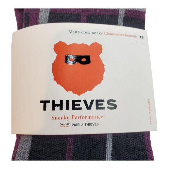 PAIR OF THIEVES SZ 6-12 Men's 3 Pack Performance Crew Socks Black Purple Gray - Picture 2 of 6